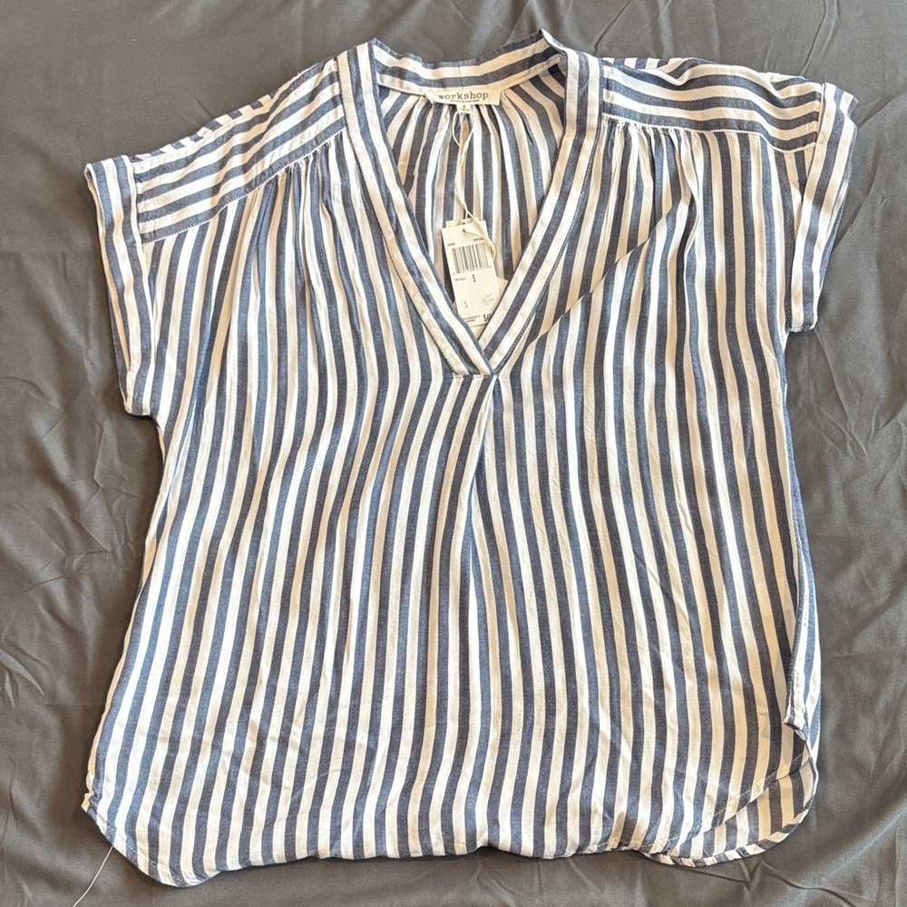 Workshop Republic Clothing Navy and White Striped Blouse